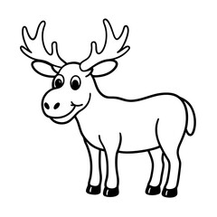 Fototapeta premium Cartoon moose outline drawing in vector line art style