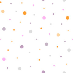 Polka dot pastel colored seamless pattern, decorative boho texture of round circles in random order, simple minimalist repeat ornament for textile, gift paper, nursery decor