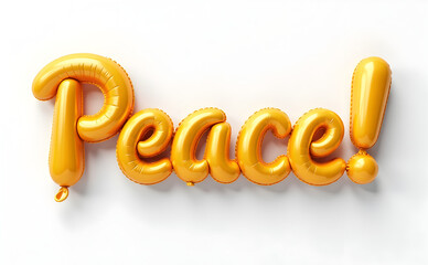 Illustration of 3D Yellow 'Peace' Typography Cutout on a Transparent PNG Background Generative AI