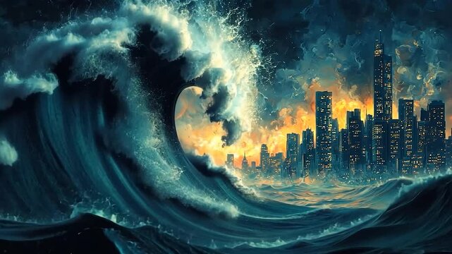 Wave destroying city
