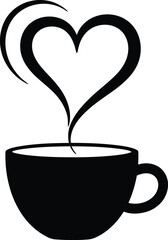 Minimalist Black and White Coffee Cup Heart Steam Vector