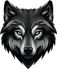 Geometric Wolf Head - Black and White Vector Art
