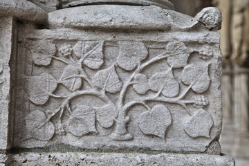 Intricate stone carvings on the facade of Notre-Dame de Chartres Cathedral in France