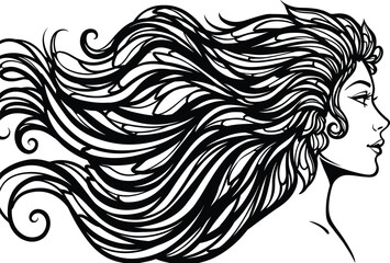 Woman Profile with Leaf Hair - Vector Art