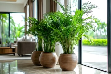 Fototapeta premium Fresh leafy indoor plant in a modern pot with a natural touch that enhances the charm of your living room