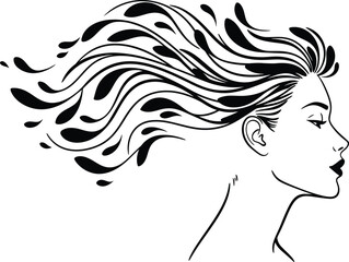 Woman Profile with Leaf Hair - Vector Art
