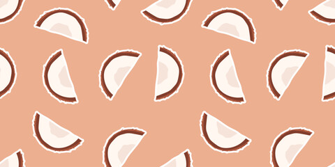 coconut. Seamless coconut pattern. tropical fruit. Coconut oil. coconut pulp. for advertising. Coconut pattern for packing. meal. A nut from a palm tree. seamless. 