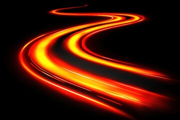 Abstract glowing road curves at night, speed and motion effect, design element