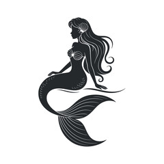 Elegant Mermaid Silhouette With Shell Detailed Hair And Scales Beautiful Mystic Creature