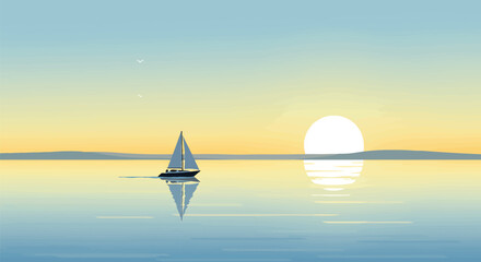 Minimalist Sailing Boat on Calm Sea