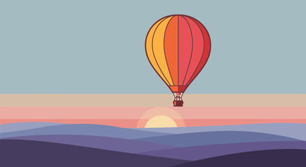 Minimalist Hot Air Balloon Sunset Landscape