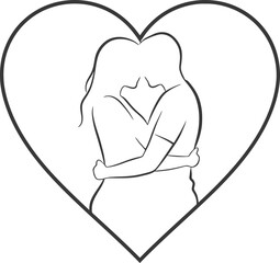 Romantic Couple Silhouette Embrace Heart Vector Art