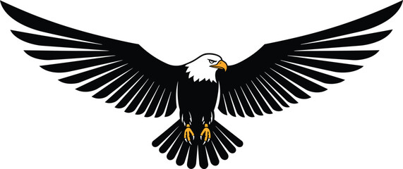 Soaring Eagle: Black and White Vector Illustration