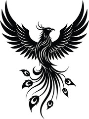 Rising Phoenix: Black and White Vector Illustration