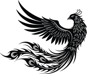 Phoenix Bird Vector Art - Black and White