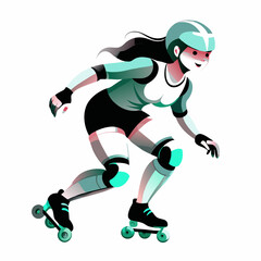 Young woman roller skating with enthusiasm in a vibrant style  
