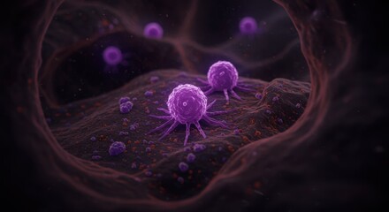 Obraz premium Glowing Cancerous Cells Under Low-Key Lighting