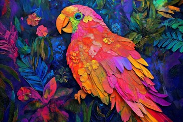 Fototapeta premium colorful art of a parrot archetype in a vibrant jungle, representing communication and expression