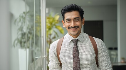 Happy Indian man in business outfit excels as ideal job candidate  
