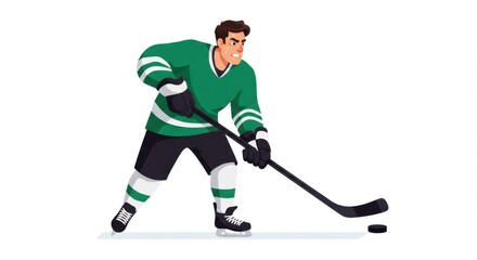 Obraz premium Intense Ice Hockey Player Skating with Stick