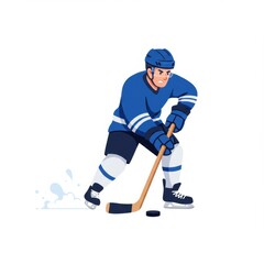 Obraz premium Cartoon Hockey Player Sharp Turn with Puck Control
