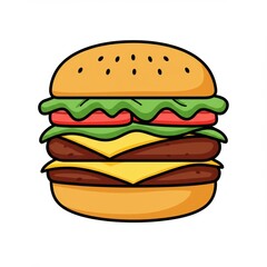 Vibrant Line Icon of a Hamburger with Lettuce, Cheese, and Patty