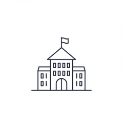 Minimalist Line Icon of City Hall Building with Flag