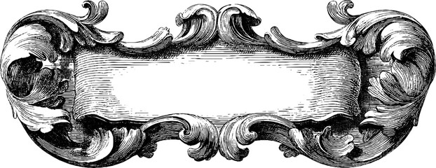 Elegant baroque bookplate frame with ornate engraved details for vintage design