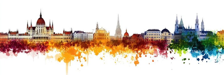 Obraz premium 2d vector budapest hungary downtown skyline