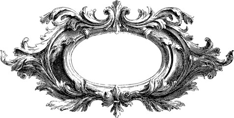 Elegant baroque monogram frame design with engraved ornamental details for classic decor