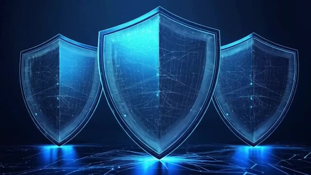 Glowing digital shields stand guard, symbolizing cybersecurity and data protection