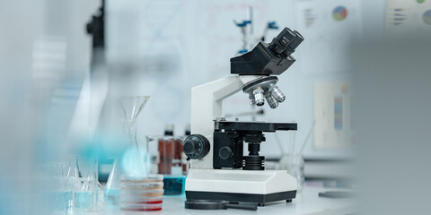 Laboratory microscope for scientific research in medical laboratory, biotechnology innovation, drug...