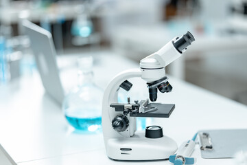Laboratory microscope for scientific research in medical laboratory, biotechnology innovation, drug development, pharmaceutical diagnostics, health science, and microbiological analysis