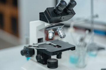 Laboratory microscope for scientific research in medical laboratory, biotechnology innovation, drug development, pharmaceutical diagnostics, health science, and microbiological analysis