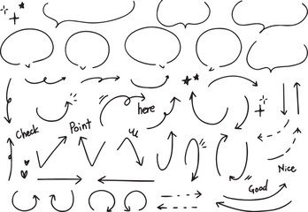 ベクターのペンの手書きの矢印セット 黒 矢印ハート装飾要素線画手描きスケッチ