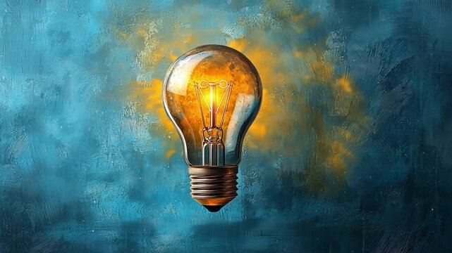 Brilliant Idea: Glowing Lightbulb on Teal Background