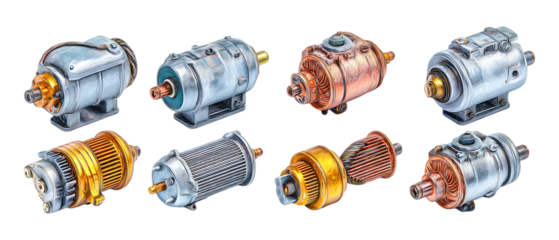 Pack of Electric Motor Against Transparent Background for Engineering Projects, Automotive Designs, or Industrial Graphics