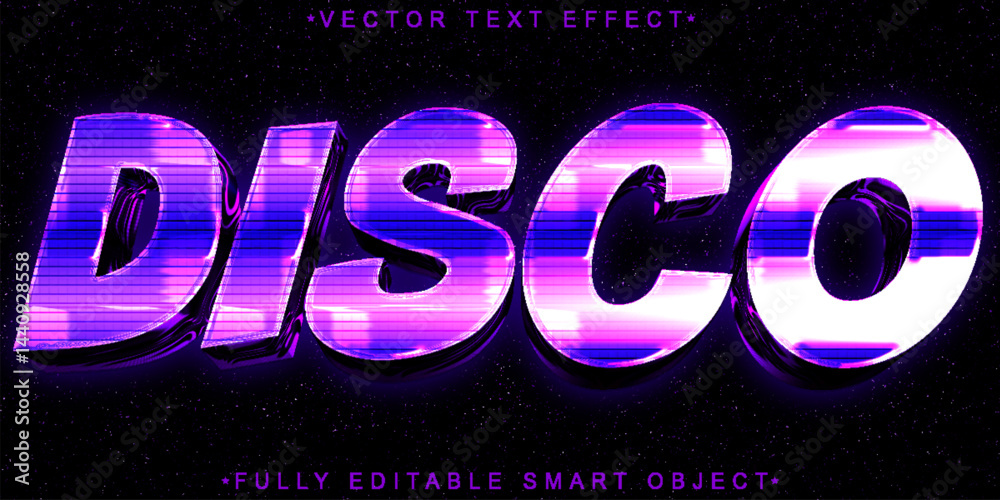Poster shiny retro disco vector fully editable smart object text effect