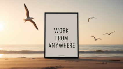 Work from anywhere, text and background 
