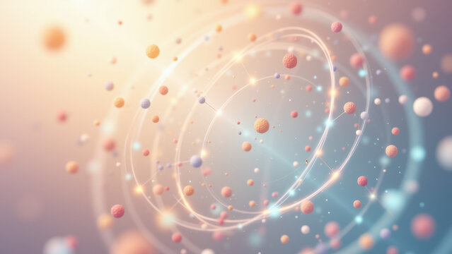 Image of colorful atomic structure with glowing particles.