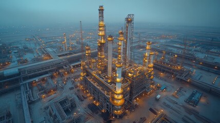 Fototapeta premium Aerial View of a Massive Oil Refinery at Dusk