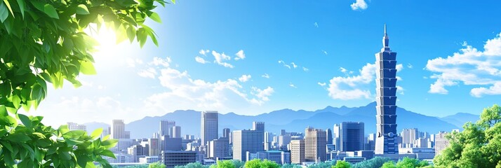 Naklejka premium 3d vector new taipei city taiwan downtown skyline 