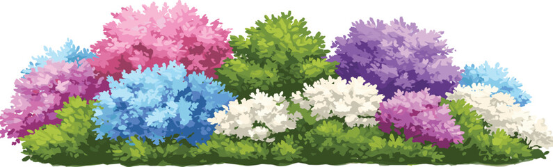 Vector watercolor blooming flower tree or forest side view isolated on white background 