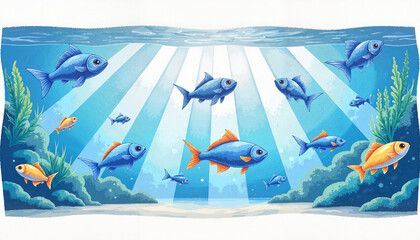 Obraz premium Colorful fish swimming in an aquarium scene, vibrant aquatic life