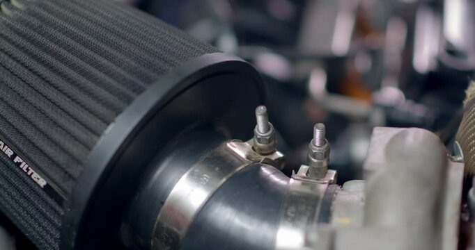 Install car air filter.Screw the nut to secure the filter to the turbo.Turbo air filter.