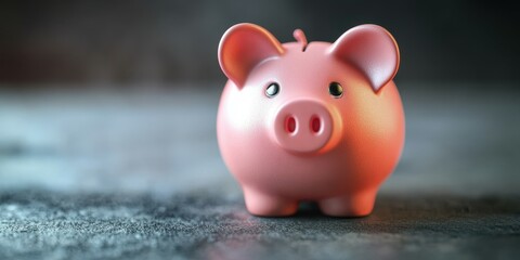 Colorful piggy bank sits on a textured surface against a dark background highlighting the importance of saving money
