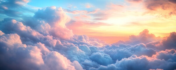 A serene, colorful view of fluffy clouds.
