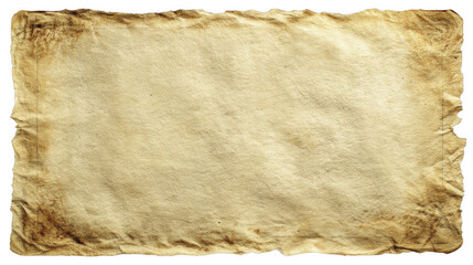 Aged parchment paper with a textured and stained border, perfect for antique maps, documents, or vintage designs, on a transparent background, PNG image, PNG file.