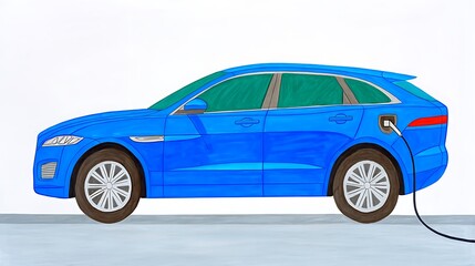 Fototapeta premium Blue electric SUV charging