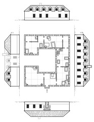Detailed Architectural Plan with Elevations and Floor Layout